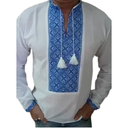 Men’s hand-embroidered vyshyvanka. Blue Thread 1