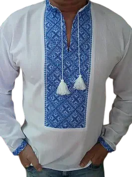 Men’s hand-embroidered vyshyvanka. Blue Thread 1