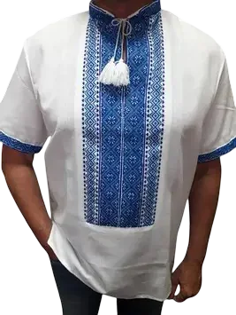 Men’s hand-embroidered vyshyvanka. Blue Thread