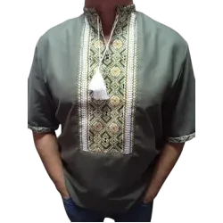 Men’s hand-embroidered vyshyvanka. Khaki