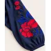 Women's embroidered blouse Flower Night - navy blue with red embroidery