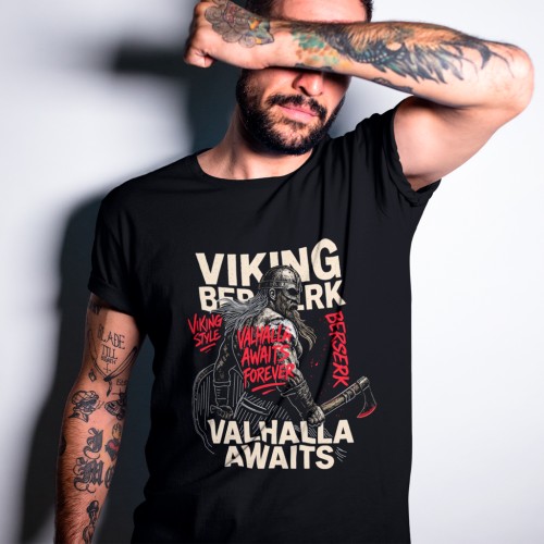 Viking Berserker T Shirt with Axe Graphic Viking Berserker T Shirt with Axe Graphic